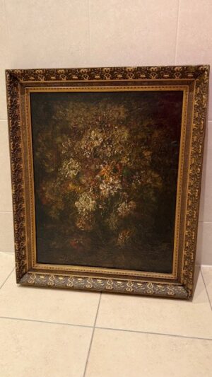Antiek schilderij met bloemen