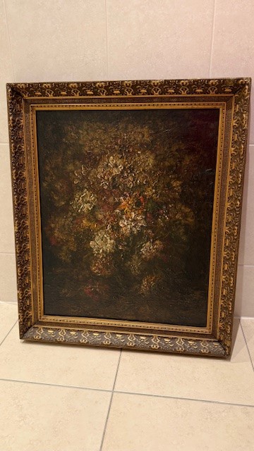 Antiek schilderij met bloemen